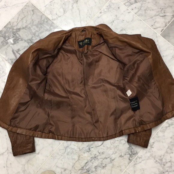 Brown Leather Cognac/ Bomber Motto Jacket 🧥 - Picture 8 of 8